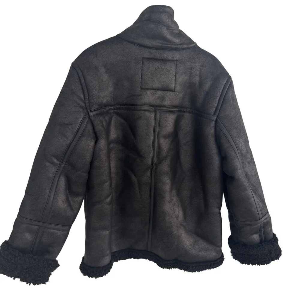 Tommy Hilfiger Men's Black‎ Faux Leather Shearling Lined Aviator Jacket Size L